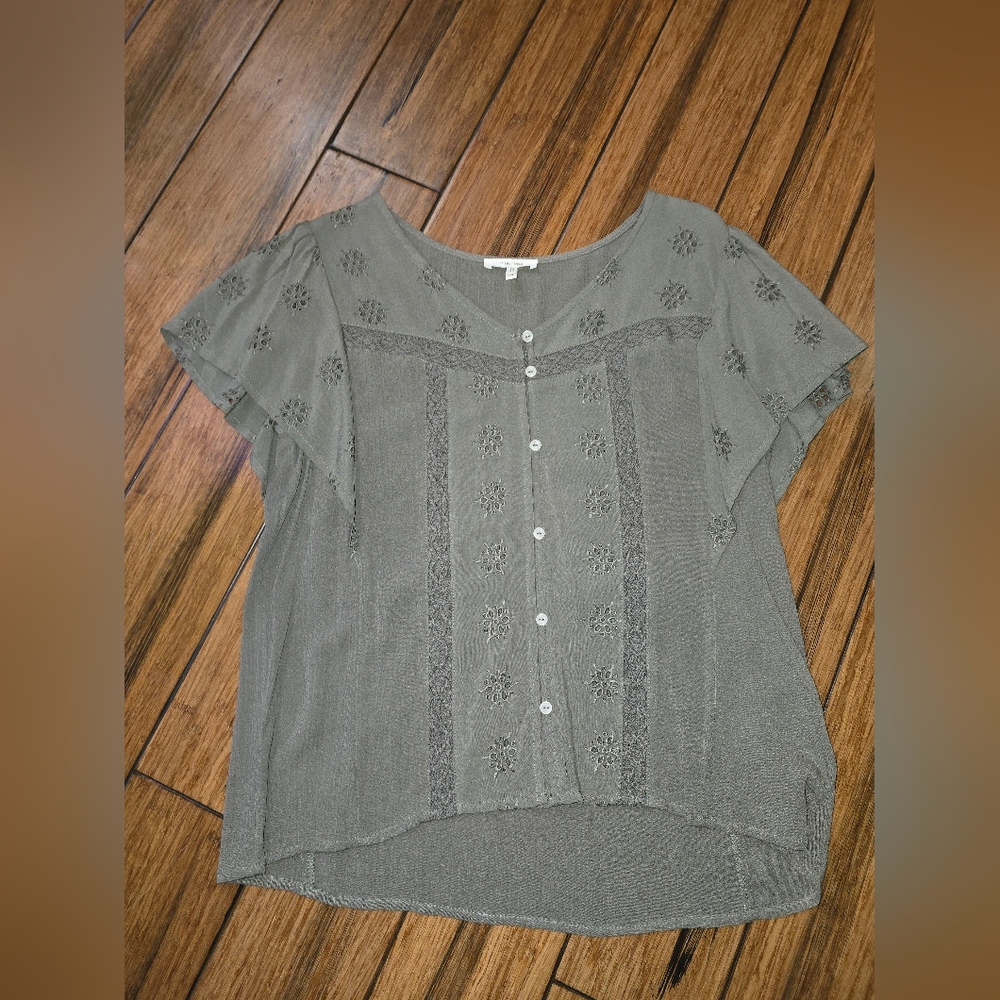 Women's Olive Greenish Button-Up Top Maurice Sz Medium